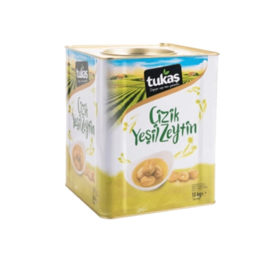 TUKAS Scratched Green Olives Az Tuzlu Cizik Zeytin 10 kg